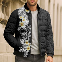 Black Samoa Tattoo Bomber Puffer Jacket Plumeria Samoan Ocean Tatau Pattern LT14 - Polynesian Pride
