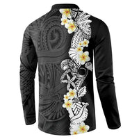 Black Samoa Tattoo Button Sweatshirt Plumeria Samoan Ocean Tatau Pattern LT14 - Polynesian Pride