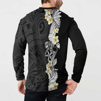 Black Samoa Tattoo Button Sweatshirt Plumeria Samoan Ocean Tatau Pattern LT14 - Polynesian Pride