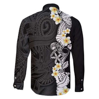 Black Samoa Tattoo Family Matching Long Sleeve Bodycon Dress and Hawaiian Shirt Plumeria Samoan Ocean Tatau Pattern - Polynesian Pride