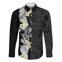 Black Samoa Tattoo Family Matching Off The Shoulder Long Sleeve Dress and Hawaiian Shirt Plumeria Samoan Ocean Tatau Pattern - Polynesian Pride