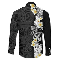 Black Samoa Tattoo Family Matching Off Shoulder Maxi Dress and Hawaiian Shirt Plumeria Samoan Ocean Tatau Pattern - Polynesian Pride