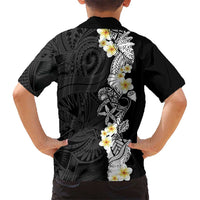Black Samoa Tattoo Family Matching Off Shoulder Short Dress and Hawaiian Shirt Plumeria Samoan Ocean Tatau Pattern - Polynesian Pride