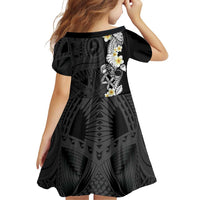 Black Samoa Tattoo Family Matching Off Shoulder Short Dress and Hawaiian Shirt Plumeria Samoan Ocean Tatau Pattern - Polynesian Pride