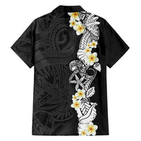Black Samoa Tattoo Family Matching Off Shoulder Short Dress and Hawaiian Shirt Plumeria Samoan Ocean Tatau Pattern - Polynesian Pride