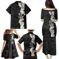 Black Samoa Tattoo Family Matching Puletasi and Hawaiian Shirt Plumeria Samoan Ocean Tatau Pattern - Polynesian Pride