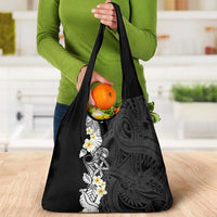 Black Samoa Tattoo Grocery Bag Plumeria Samoan Ocean Tatau Pattern LT14 - Polynesian Pride