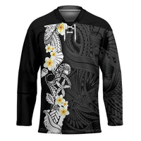 Black Samoa Tattoo Hockey Jersey Plumeria Samoan Ocean Tatau Pattern LT14 Unisex Black - Polynesian Pride