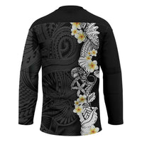 Black Samoa Tattoo Hockey Jersey Plumeria Samoan Ocean Tatau Pattern LT14 - Polynesian Pride