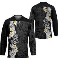 Black Samoa Tattoo Hockey Jersey Plumeria Samoan Ocean Tatau Pattern LT14 - Polynesian Pride