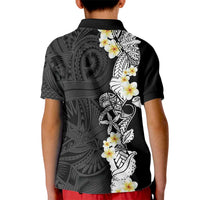 Black Samoa Tattoo Kid Polo Shirt Plumeria Samoan Ocean Tatau Pattern LT14 - Polynesian Pride
