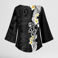 Black Samoa Tattoo Kimono Sleeve Blouse Plumeria Samoan Ocean Tatau Pattern LT14 - Polynesian Pride