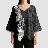 Black Samoa Tattoo Kimono Sleeve Blouse Plumeria Samoan Ocean Tatau Pattern LT14 - Polynesian Pride