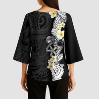 Black Samoa Tattoo Kimono Sleeve Blouse Plumeria Samoan Ocean Tatau Pattern LT14 - Polynesian Pride