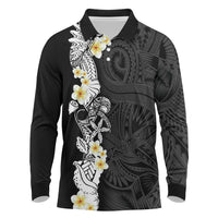 Black Samoa Tattoo Long Sleeve Polo Shirt Plumeria Samoan Ocean Tatau Pattern LT14 Black - Polynesian Pride