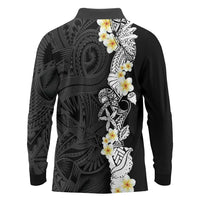 Black Samoa Tattoo Long Sleeve Polo Shirt Plumeria Samoan Ocean Tatau Pattern LT14 - Polynesian Pride