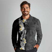 Black Samoa Tattoo Long Sleeve Polo Shirt Plumeria Samoan Ocean Tatau Pattern LT14 - Polynesian Pride
