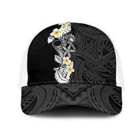 Black Samoa Tattoo Mesh Trucker Cap Plumeria Samoan Ocean Tatau Pattern LT14 One Size White Black - Polynesian Pride