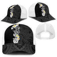 Black Samoa Tattoo Mesh Trucker Cap Plumeria Samoan Ocean Tatau Pattern LT14 - Polynesian Pride