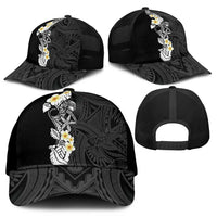 Black Samoa Tattoo Mesh Trucker Cap Plumeria Samoan Ocean Tatau Pattern LT14 - Polynesian Pride
