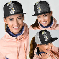 Black Samoa Tattoo Mesh Trucker Cap Plumeria Samoan Ocean Tatau Pattern LT14 - Polynesian Pride
