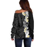 Black Samoa Tattoo Off Shoulder Sweater Plumeria Samoan Ocean Tatau Pattern - Polynesian Pride