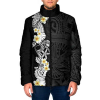 Black Samoa Tattoo Padded Jacket Plumeria Samoan Ocean Tatau Pattern LT14 Men Black - Polynesian Pride