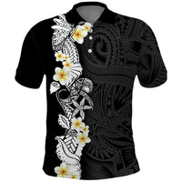 Black Samoa Tattoo Polo Shirt Plumeria Samoan Ocean Tatau Pattern LT14 Black - Polynesian Pride