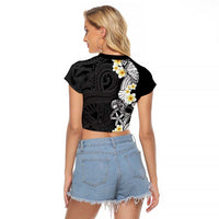 Black Samoa Tattoo Raglan Cropped T Shirt Plumeria Samoan Ocean Tatau Pattern - Polynesian Pride