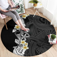 Black Samoa Tattoo Round Carpet Plumeria Samoan Ocean Tatau Pattern - Polynesian Pride