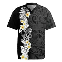 Black Samoa Tattoo Rugby Jersey Plumeria Samoan Ocean Tatau Pattern LT14 Black - Polynesian Pride