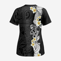 Black Samoa Tattoo Scrub Top Plumeria Samoan Ocean Tatau Pattern LT14 - Polynesian Pride