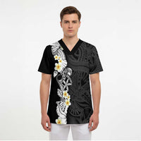 Black Samoa Tattoo Scrub Top Plumeria Samoan Ocean Tatau Pattern LT14 - Polynesian Pride