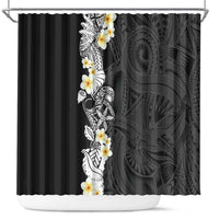 Black Samoa Tattoo Shower Curtain Plumeria Samoan Ocean Tatau Pattern - Polynesian Pride