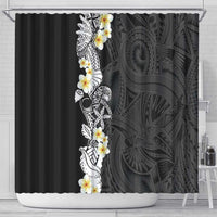 Black Samoa Tattoo Shower Curtain Plumeria Samoan Ocean Tatau Pattern - Polynesian Pride