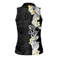 Black Samoa Tattoo Women Sleeveless Polo Shirt Plumeria Samoan Ocean Tatau Pattern LT14 - Polynesian Pride