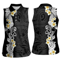Black Samoa Tattoo Women Sleeveless Polo Shirt Plumeria Samoan Ocean Tatau Pattern LT14 - Polynesian Pride