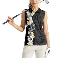 Black Samoa Tattoo Women Sleeveless Polo Shirt Plumeria Samoan Ocean Tatau Pattern LT14 - Polynesian Pride