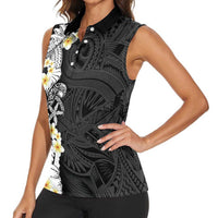Black Samoa Tattoo Women Sleeveless Polo Shirt Plumeria Samoan Ocean Tatau Pattern LT14 - Polynesian Pride