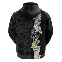 Black Samoa Tattoo Zip Hoodie Plumeria Samoan Ocean Tatau Pattern LT14 - Polynesian Pride
