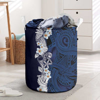 Blue Samoa Tattoo Laundry Basket Plumeria Samoan Ocean Tatau Pattern LT14 Blue - Polynesian Pride