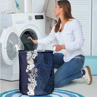Blue Samoa Tattoo Laundry Basket Plumeria Samoan Ocean Tatau Pattern LT14 - Polynesian Pride