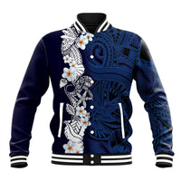 Blue Samoa Tattoo Baseball Jacket Plumeria Samoan Ocean Tatau Pattern LT14 Unisex Blue - Polynesian Pride