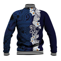 Blue Samoa Tattoo Baseball Jacket Plumeria Samoan Ocean Tatau Pattern LT14 - Polynesian Pride