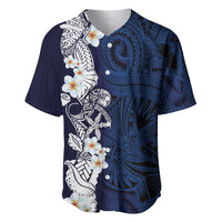 Blue Samoa Tattoo Baseball Jersey Plumeria Samoan Ocean Tatau Pattern LT14 Blue - Polynesian Pride
