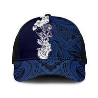 Blue Samoa Tattoo Baseball Net Cap Plumeria Samoan Ocean Tatau Pattern LT14 One Size Black Blue - Polynesian Pride