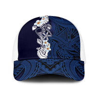 Blue Samoa Tattoo Baseball Net Cap Plumeria Samoan Ocean Tatau Pattern LT14 One Size White Blue - Polynesian Pride