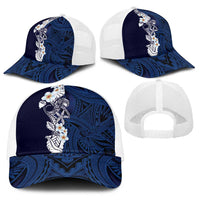 Blue Samoa Tattoo Baseball Net Cap Plumeria Samoan Ocean Tatau Pattern LT14 - Polynesian Pride