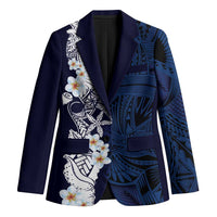 Blue Samoa Tattoo Blazer Plumeria Samoan Ocean Tatau Pattern - Polynesian Pride