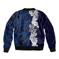 Blue Samoa Tattoo Bomber Jacket Plumeria Samoan Ocean Tatau Pattern LT14 - Polynesian Pride